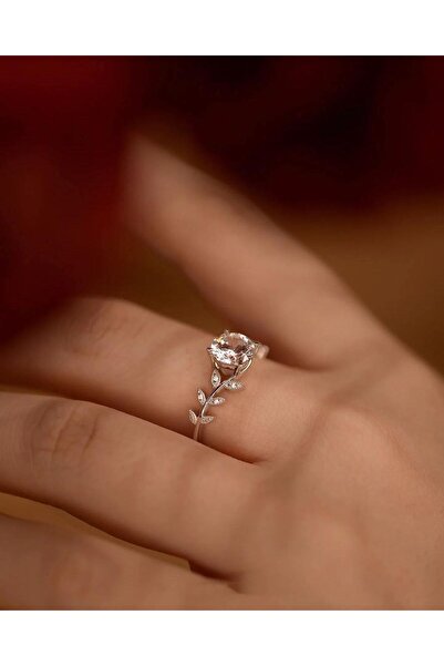 Karem Jewellery Sarmaşık Tektaş Gümüş Kaplama Kadın Yüzük ayarlanabilir