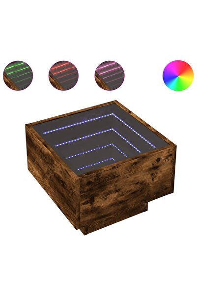 vidaxl Noptieră cu LED infinity, stejar fumuriu, 40x40x30 cm