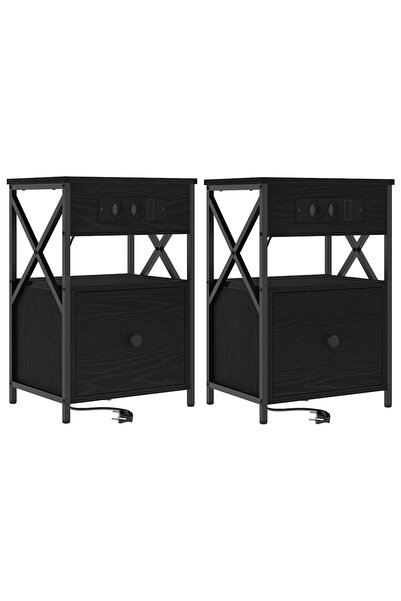 vidaxl Dulap de noapte cu sertar 2 pcs Stejar Negru 40 x 31 x 60 cm