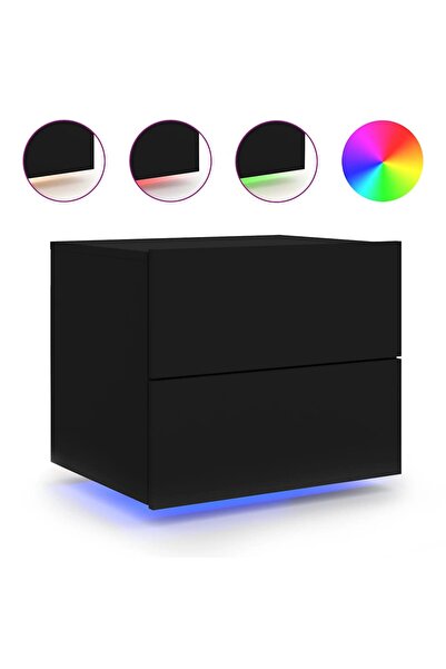 vidaxl Noptieră montată pe perete cu lumini LED, negru