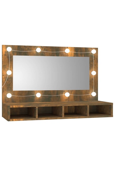 vidaxl Dulap cu oglindă și LED, stejar fumuriu, 90x31,5x62 cm