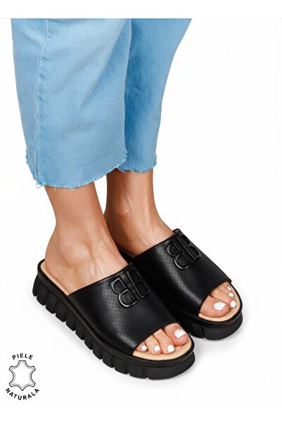 ANGEL BLUE Women 'Genuine Leather Leather Slipper with Perforated Details and...