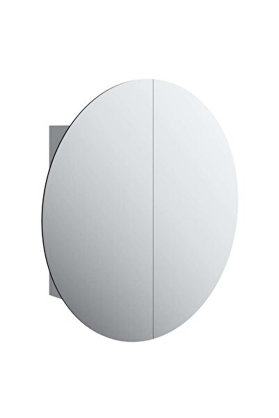 vidaxl Dulap de baie cu oglindă rotundă și LED, gri, 54x54x17,5 cm