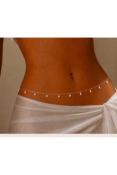 Arescollection ZARİF DAMLA İNCİ SALLANTILI BEL ZİNCİRİ