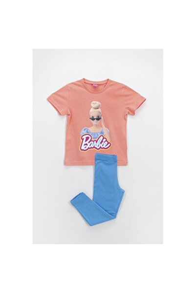 Serena Barbie girls' pajamas, coral t-shirt and tights