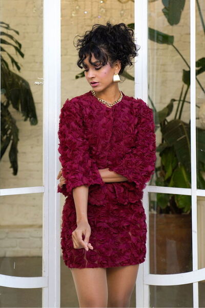 VERYMODA Jachetă din tul cu model de trandafiri burgundy |   F1754