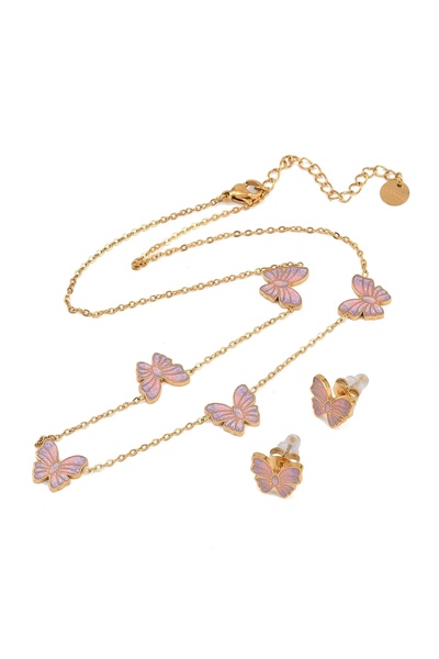 OEM Set colier și cercei cu fluturi, placat cu aur 18K