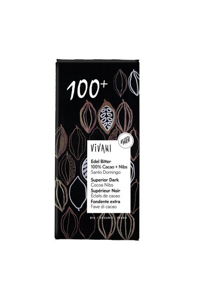 Vivani Ciocolată neagră organică cu 100% boabe de cacao 80 g