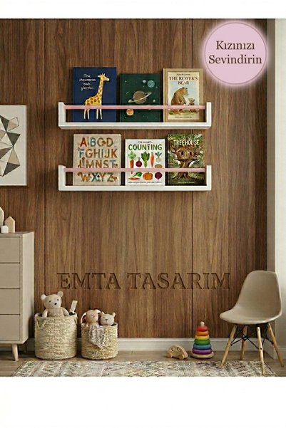 emta tasarım 50 cm 2 adet pembe beyaz raf Montessori kitaplık babyroom