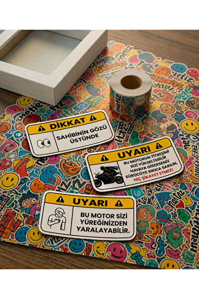NET REKLAM Motor Uyarı Sticker Seti - 3lü Özel Tasarım Sticker > Motor - Arab...
