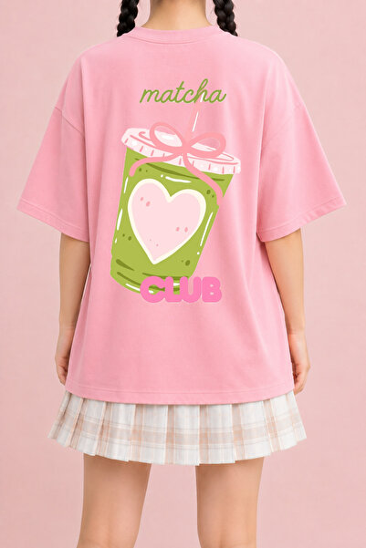 Velostra Women's Matcha Club Printed Oversize Crew Neck Cotton Casual Combed ...