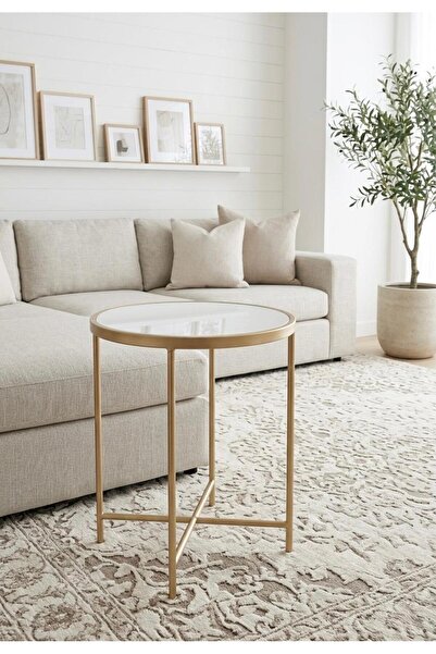 Generic Serving Table, Modern Table, Side Table, in Gold and Soft White Wood 60*35