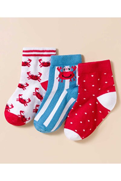 Cute Walk by Babyhug Knit Ankle Length Anti-Bacterial Socks Stripe Crab & Pol...