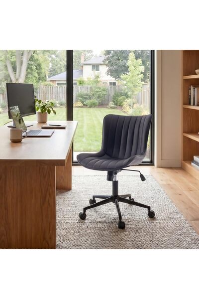 Garvee Modern Black Armless Office Desk Chair with Wheels - Comfortable Adjus...