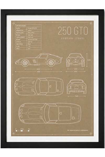 FERRARI 250 GTO Blueprint Line Art | Limited Edition A3 |