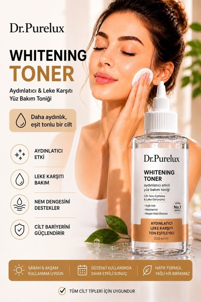 Dr.Purelux Leke Karşıtı - Ton Eşitleme Whitening Toner 200 ML | Kojik Asit, N...