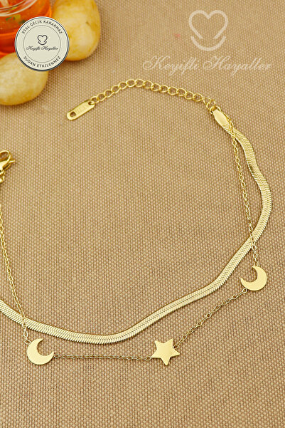 Keyifli Hayaller 316L Çelik Halhal -Ayyıldız İtalyan Ezme Zincir kombin birle...