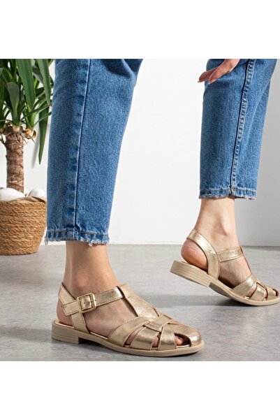 guijarro Gold Leather Fisherman Sandals - Kali Sole Gold Yellow Caged Sandals...