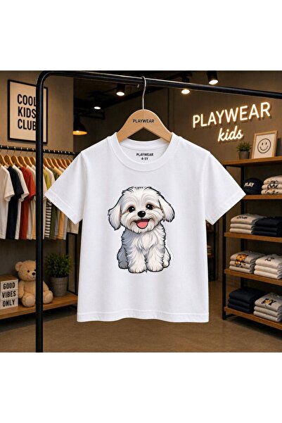 playwear Tricou unisex pentru copii, 100% din bumbac, cu imprimeu câine ornam...
