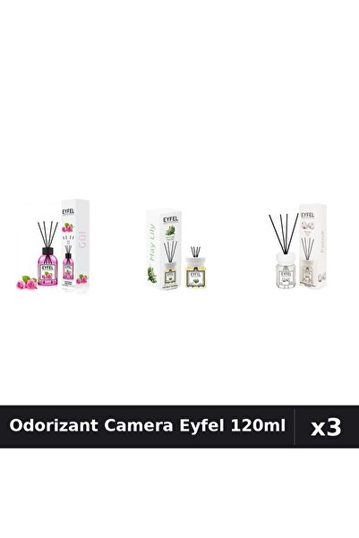 Eyfel Set 3 Odorizante Camera cu Betisoare 120ml - Trandafir, Lacramioare, Bu...