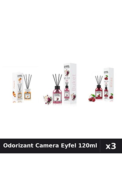 Eyfel Set 3 Odorizant Camera cu Betisoare - Piersica, Bouquet, Cirese 120ml