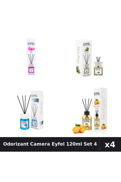 Eyfel Set 4 Odorizant Camera cu Betisoare 120ml - Bubble Gum, Cool Water, Lac...