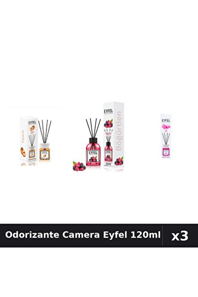 Eyfel Set 3 Odorizante Camera 120ml - Piersica, Fructe Padure, Bubble Gum