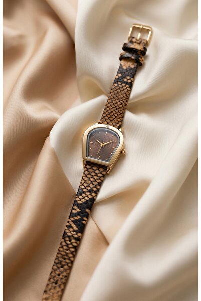 KLISHE Butik Royale Women's Watch Gold Color & Coffee Dial Snake Pattern Leat...