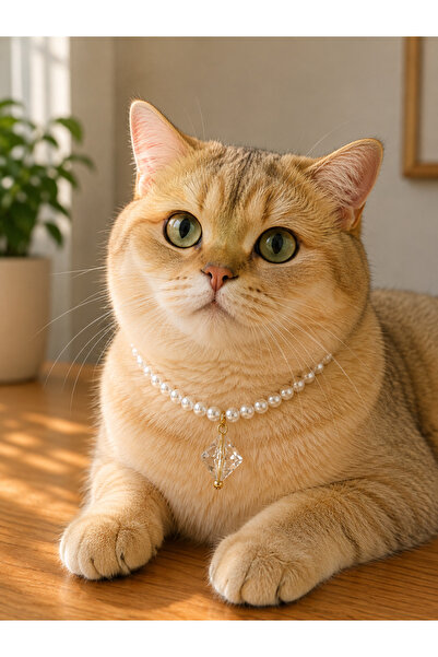 HALHALMILL Ecru Hanging Pearl Cat Necklace