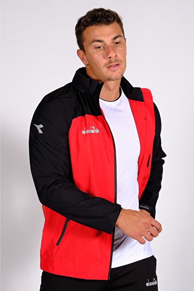 Diadora Elite - Men's Black-Red Waterproof Sports Raincoat - 44Yğm10Elt