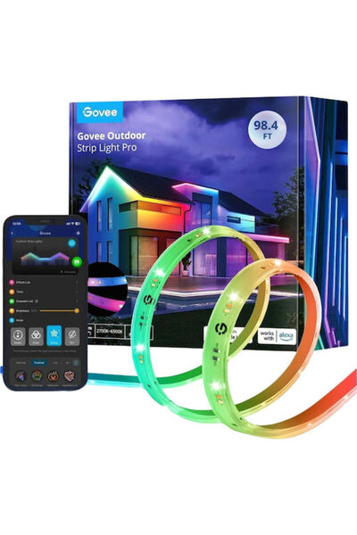 Govee Bandă LED inteligentă impermeabilă Wi-Fi RGBW 10m cu sursă de alimentar...