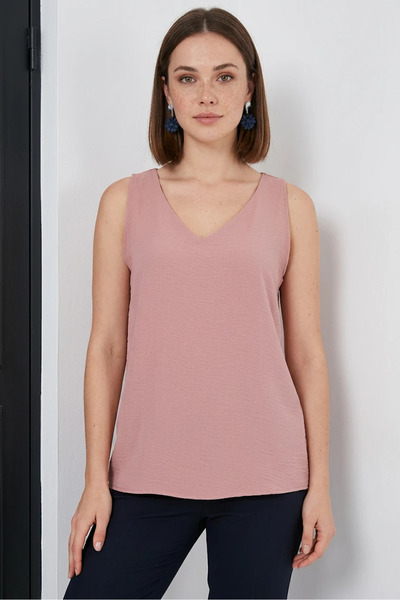 Efnaz style Women's V-Neck Salmon Blouse