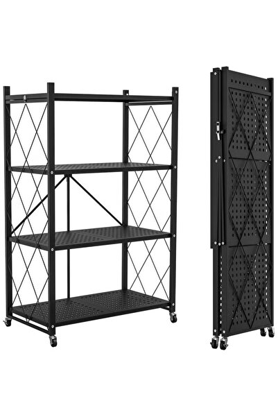TAPIT Foldable Storage Shelf with Wheels Metal Collapsible Shelving Unit Disp...