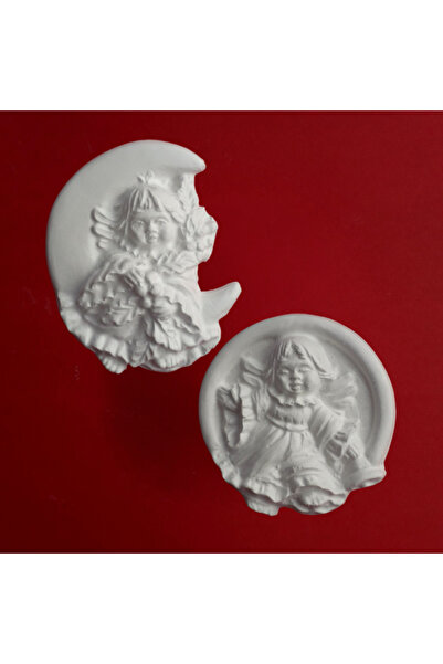 CREATIVITATEPLUS Top Bottom Set of 2 Angel plaster figurines, 10.5x7.5cm / 8.5cm
