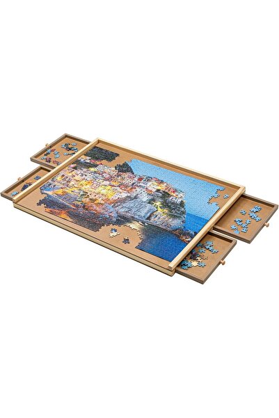 Ayawaska Suport pentru puzzle, din lemn, cu 4 sertare pentru sortat si depozi...