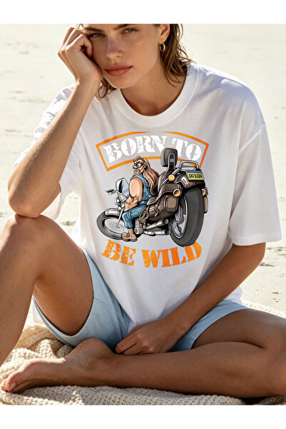 Fleck تي شيرت نسائي مطبوع عليه عبارة Born To Be Wild Motorcycle Biker بتصميم ...