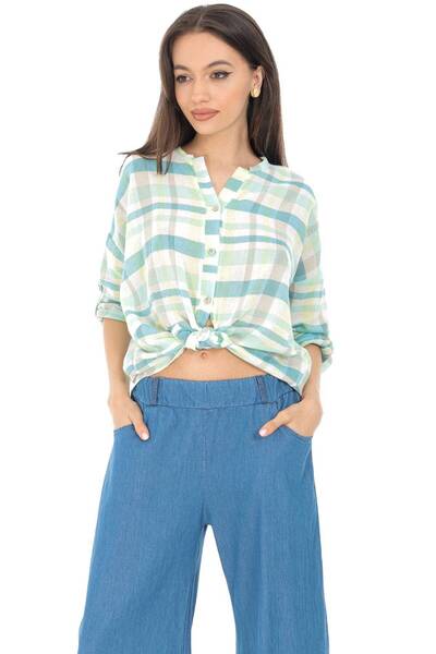 ROHBOUTIQUE Bluză șic Aimelia BR2571 Verde din țesătură în carouri