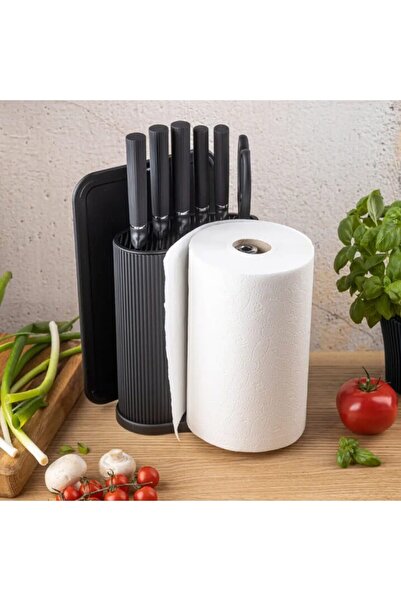 Klausberg 8-piece knife Top Bottom Set with stand, black, stainless steel,