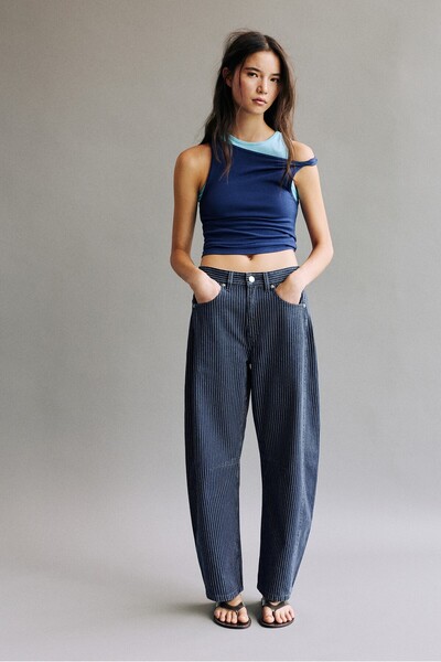Pull & Bear Dikişli çizgili balon jean