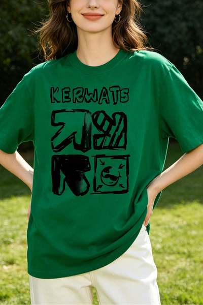 Fleck Womens T Shirts Kerwats Graphic Print Oversized Casual Style Green Colo...