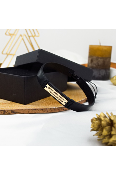 BLACK SWAN Bijoux Bratara barbati piele naturala si placuta din aur cu mesaj ...