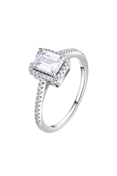 Lisa&Co. Inel Argint Emerald Cut 50 mm / Argint placat cu rodiu / Zircon