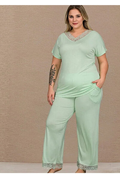 Yare Lady Light Green Color, B-637 Cotton Plus Size Wide and Ruffled Leg Moth...