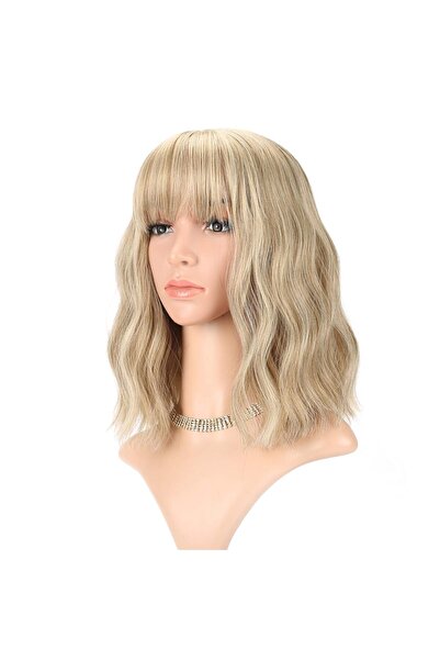 Other Blonde Wave Short Bob Wigs With Air Bangs Shoulder Length Wig For Women...