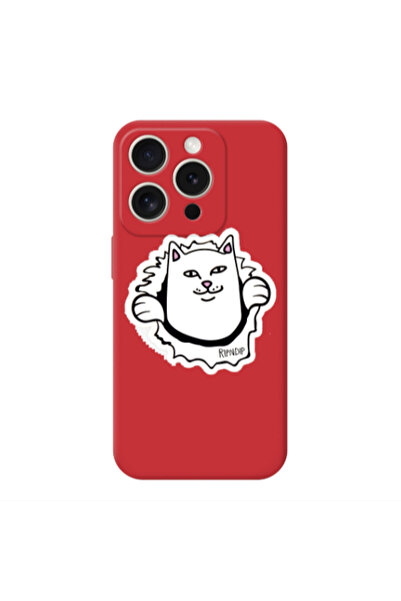 Other Apple iPhone 15 Pro White cat Red Colored Silicone TPU Θήκη