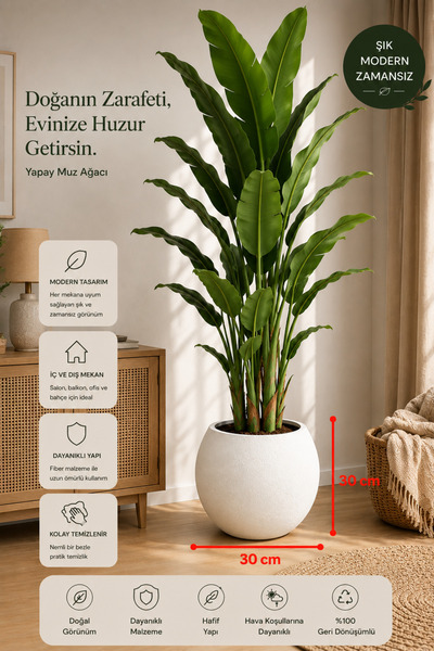 CANBOTANİK Binlerce Evde Tercih Edilen Modern Zamansız Dekoratif Saksı 30x40x...