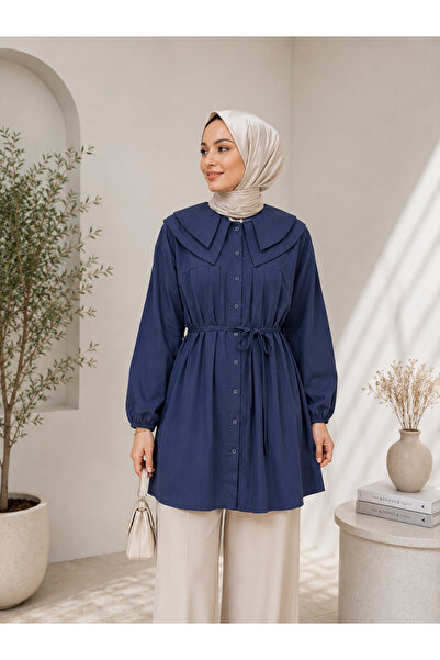 naitre Poplin Large Collar Drawstring Waist Detailed Hijab Tunic Oversize