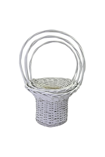 AFO Baskets Top Bottom Set of 3 Round Conical Giant Braided White 68cm