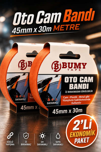 BUMY (2 ADET) Oto Araba Araç Cam 45 mm x 30 METRE Sabitleme Tamir Montaj Band...