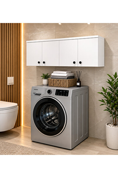 Nenu Nova Çamaşır Makinesi Üstü Dolap 4 Kapaklı Banyo Dolabı Duvar Raflı Çok ...